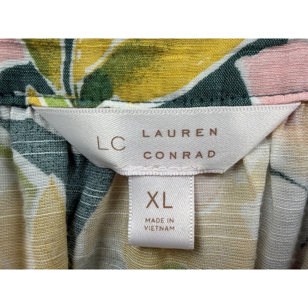 LC LAUREN CONRAD XL Long Sleeve Square Neck Tropical Blouse Coquette Feminine - Picture 6 of 7